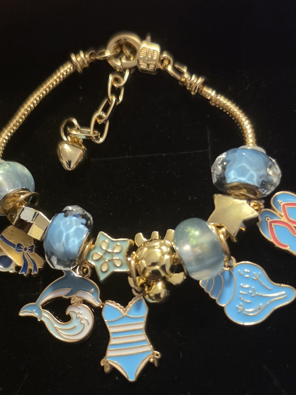 Gold-Tone Blue Charm Bracelet with Sea-Themed Enamels